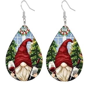 NWT Christmas Dwarf Red Wine Series Faux Leather Pendant Earrings.